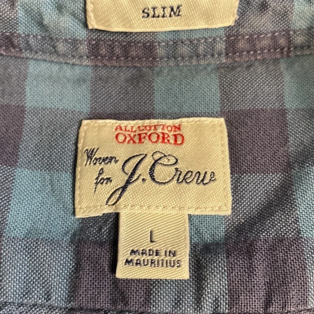 J. Crew Slim All Cotton Oxford. Size L. Blue plaid. Button-down. Vintage.